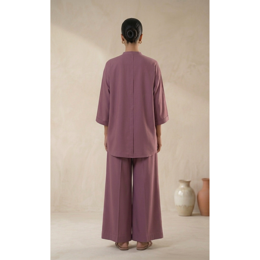 Mauve Relaxed Fit Kurta Trouser Set - MY12D03