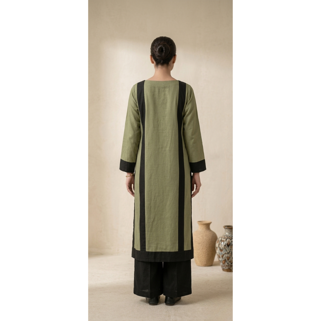 Olive Green Minimal Kurta Set - MY12D10