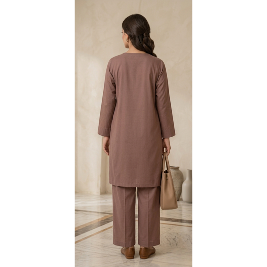 Cocoa Brown Minimal Kurta Set - MY12D02