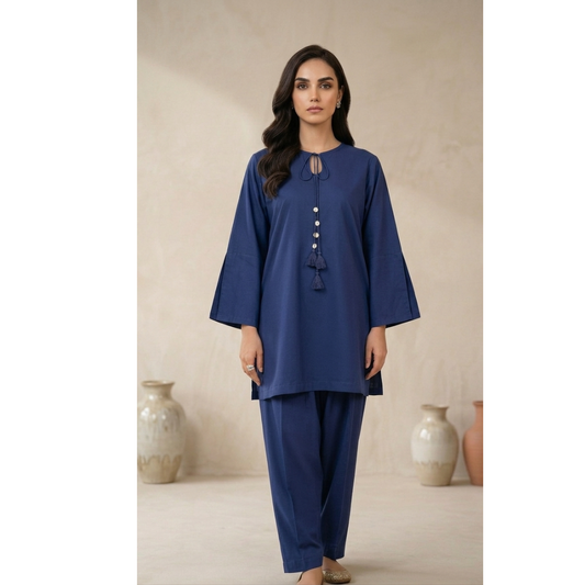 Navy Blue Minimalist Kurta Trouser Set for Women - MY12D16