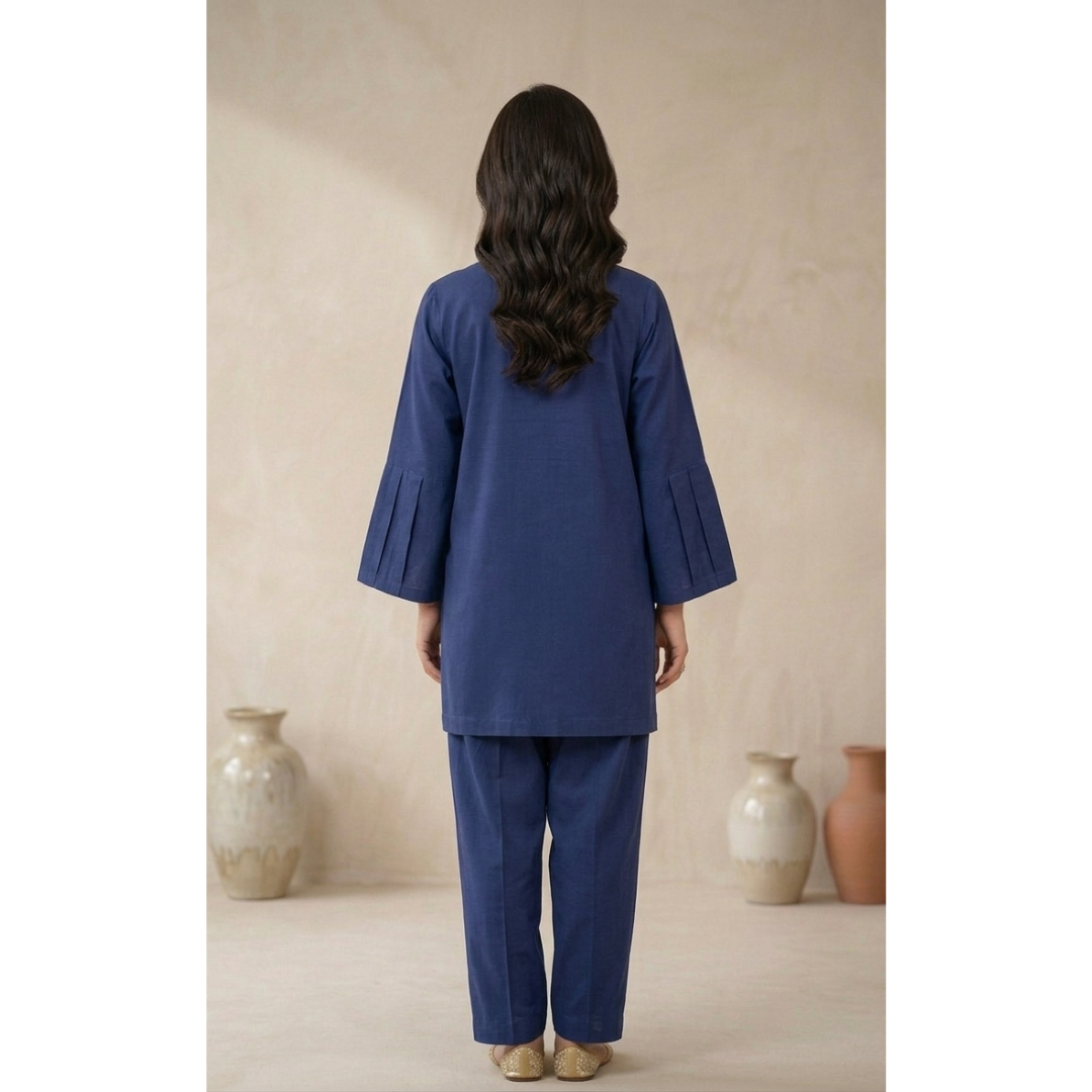 Navy Blue Minimalist Kurta Trouser Set for Women - MY12D16