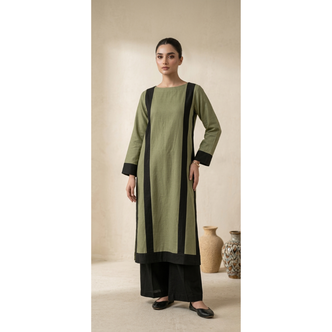 Olive Green Minimal Kurta Set - MY12D10