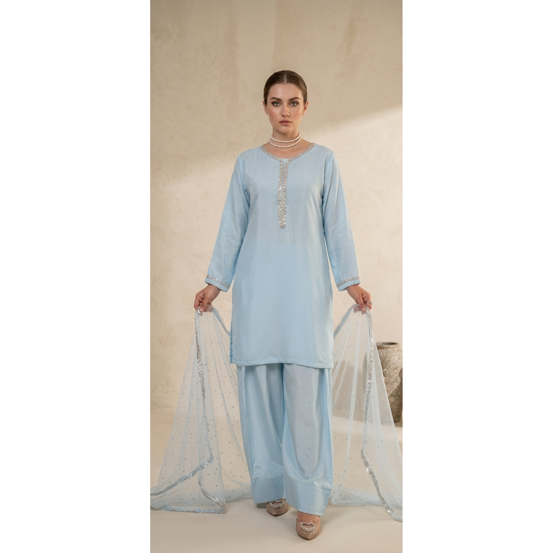 Sky Blue 3-Piece  Set with Dupatta - MY12D01