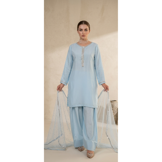 Sky Blue 3-Piece  Set with Dupatta - MY12D01