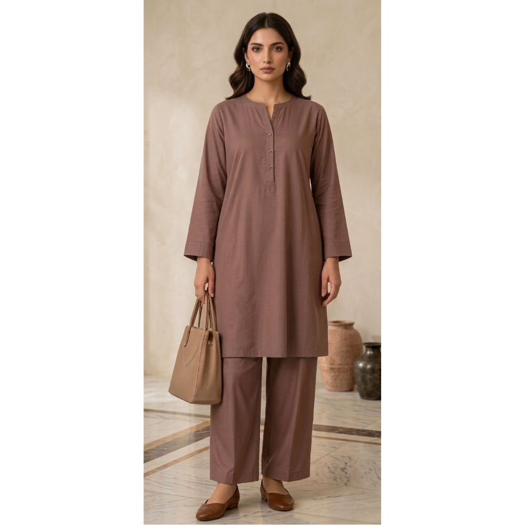 Cocoa Brown Minimal Kurta Set - MY12D02