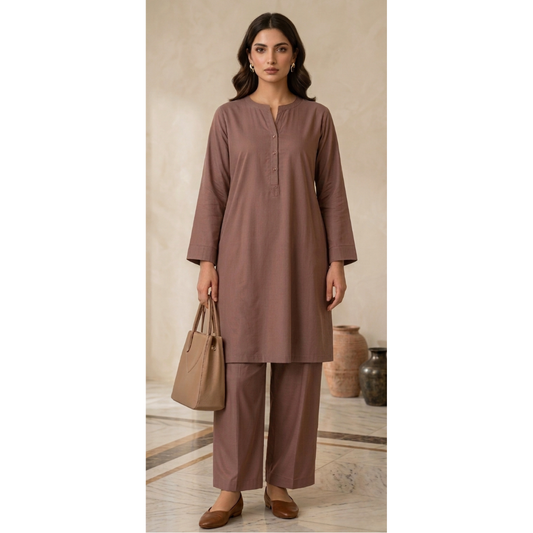 Cocoa Brown Minimal Kurta Set - MY12D02